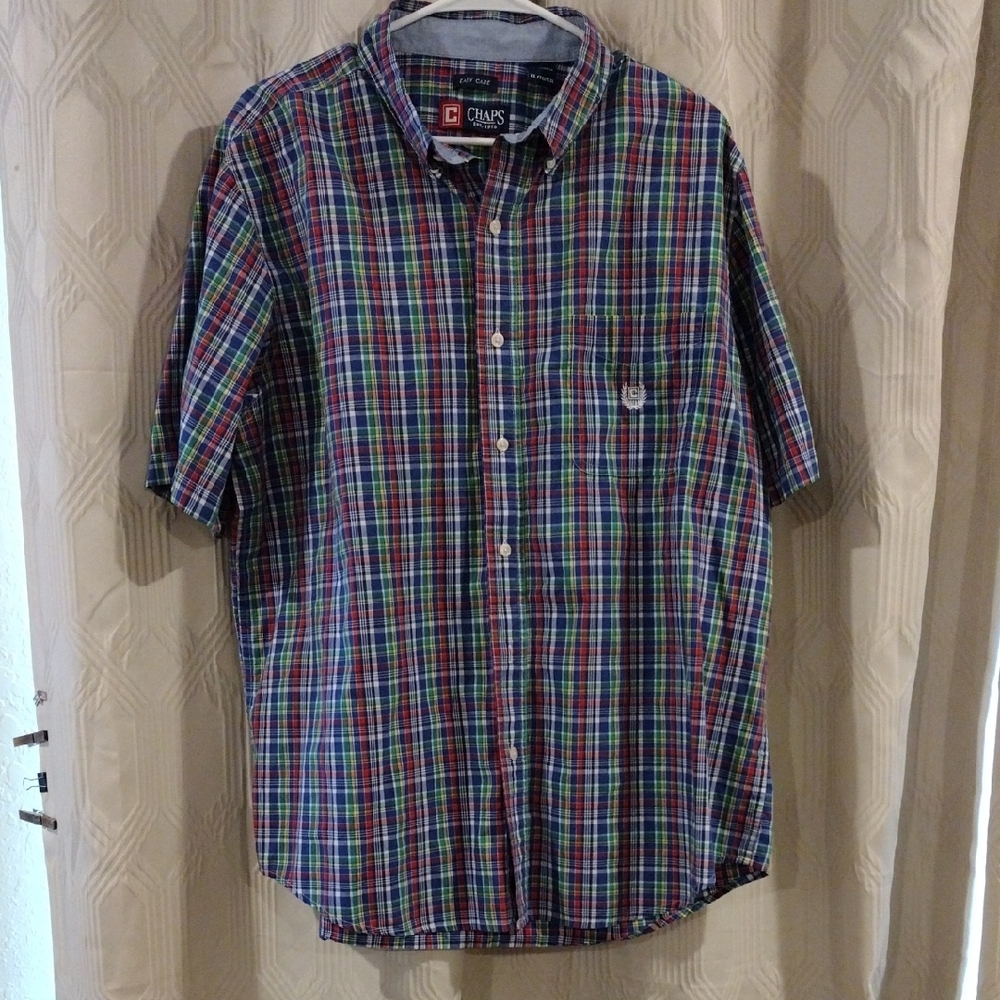 Chaps Men's Colorful Blue And Red Plaid Button Down Shirt. XL